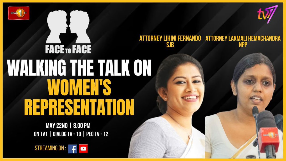 Tonight on @SirasaTVlk TV1 @ 8.00pm In conversation with @Lakmali89 on Women’s Representation in Politics