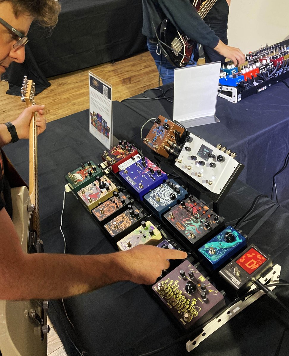 kmamachines's tweet photo. What a wonderful weekend in a room full of all the best effects pedals and pedal builders! Berlin @stompboxexhibit was brilliant! - Thanks to everyone who came over, said hi, and made noises with our great big KMA Pedalboard of carnage! https://t.co/KckAuMYDad