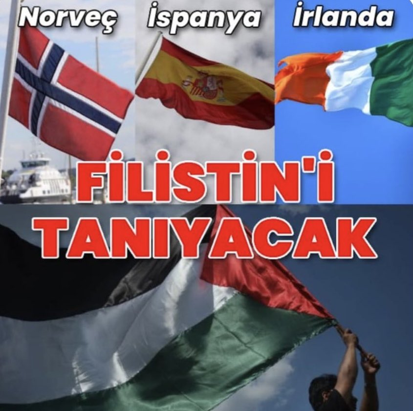 GÜZEL HABER… Irlanda'n sonra Norveç ve Ispanya da Filistin devletini tanıyacaklarını duyurdu. Norveç Basbakani, iki devletli çözümün tek çözüm oldugunu vurguladı.