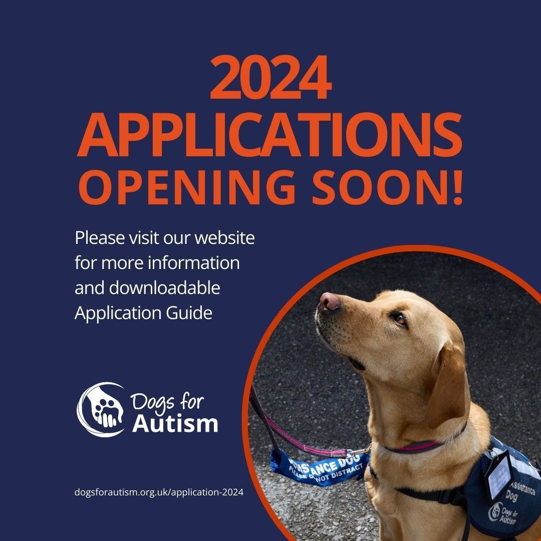 dogs_autism's tweet photo. Don't miss your chance to apply for a Dogs for Autism #AssistanceDog  Applications open on May 27th for ONLY TWO WEEKS! 

Information &amp; Application Guide: https://t.co/SuohBiM1s4 

#autismassistancedog  #autismsupport #assistancedogsuk #DogsForAutism https://t.co/9YDjiyTCgp