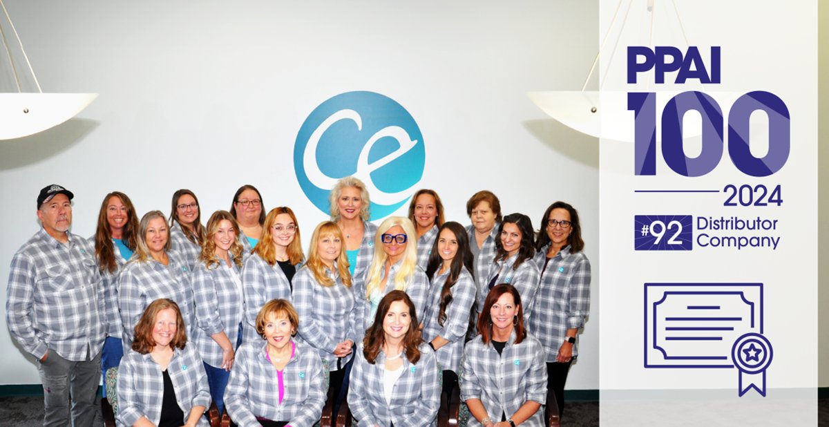 CEpromoproducts's tweet photo. We're honored to be named one of the top 100 distributors in the promotional products industry by @PPAI_HQl! This achievement is a testament to the hard work of our incredible team and trust of our valued clients. Thank you! #Top100Distributor #TeamEffort #PromotionalProducts https://t.co/nSJ5hhdEJ5