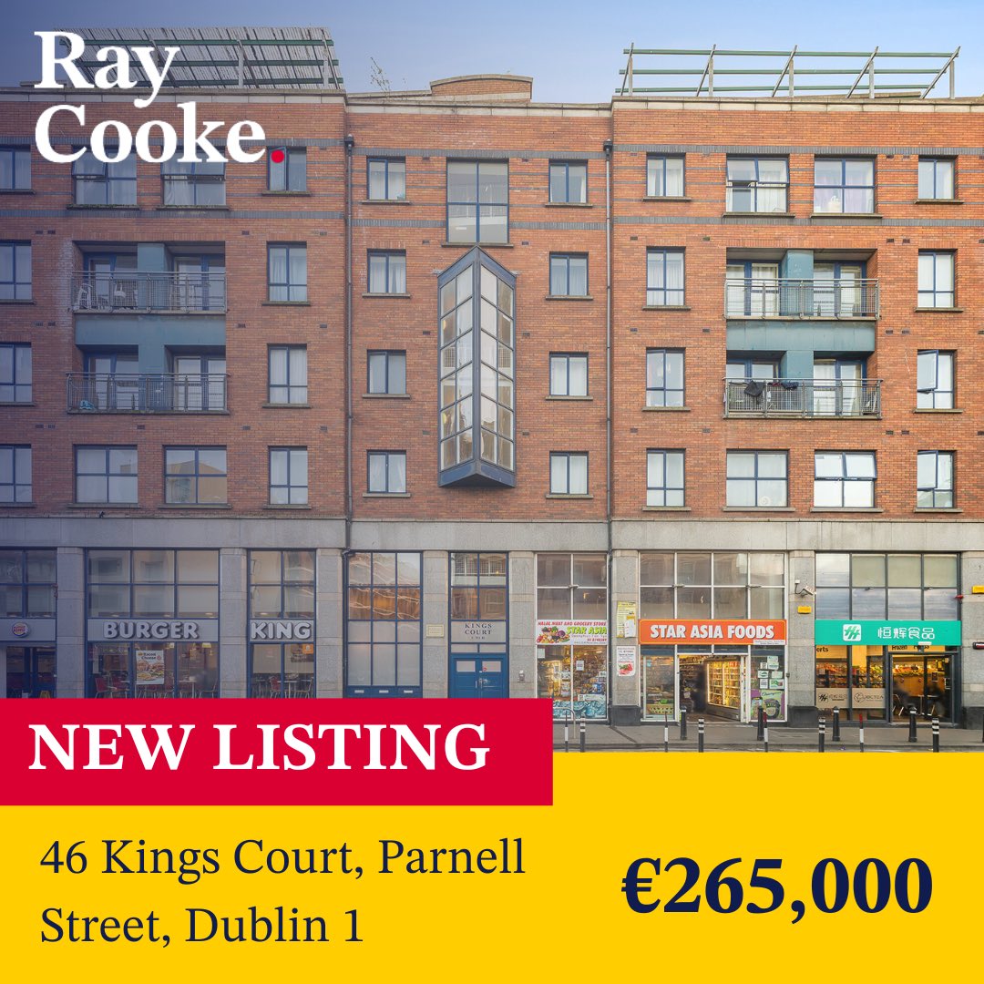 🏡 NEW LISTING - 46 Kings Court, Parnell Street, Dublin 1 

This is a 1 bed 1 bath apartment
💶 Guided at €265,000 

For more information or to arrange a viewing contact our office directly 📲 01 541 1455 

#raycookeauctioneers #newlisting #propertylisting #realestate #newhome