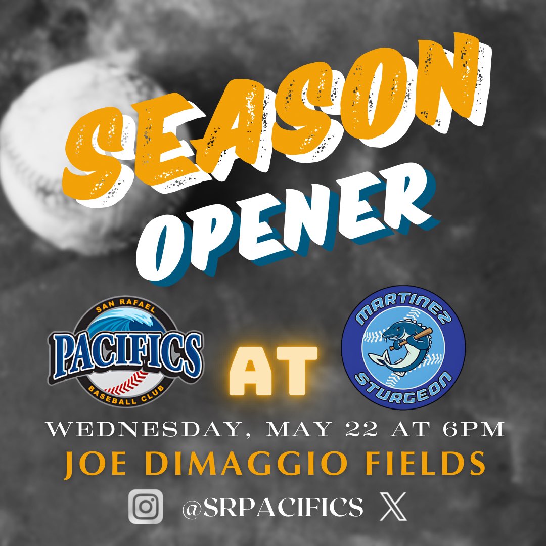SRPacifics's tweet image. Our season opener begins on the road in Martinez. No one said defending the title would be easy! Be there! #SanRafaelPacifics #PacAttack #MarinCounty 🌊⚾️