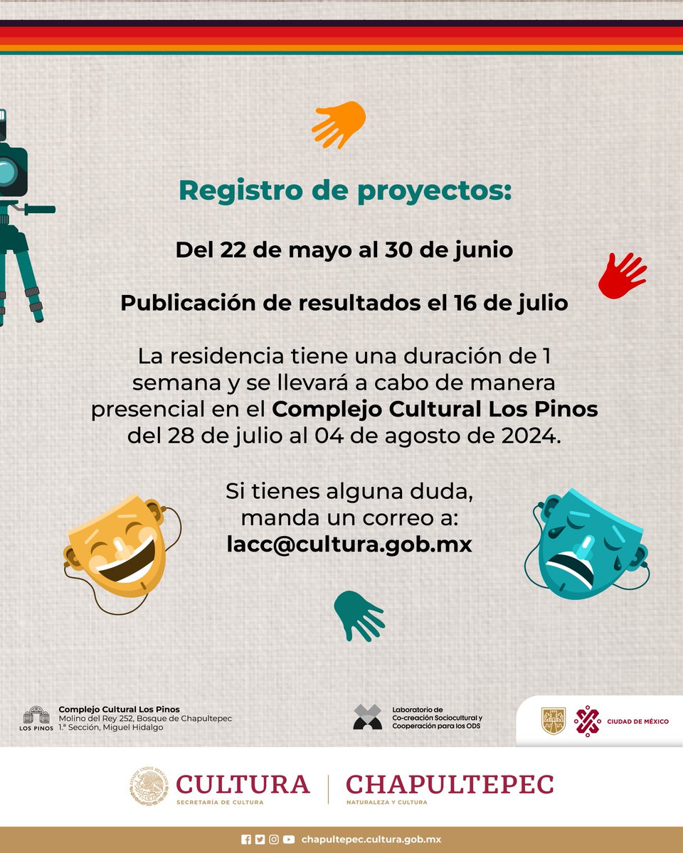 ¿Eres parte de una comunidad artística? ¿Iniciaste un proyecto cultural en grupo y quieres darle forma? ¡Esta convocatoria te ofrece una residencia creativa en el @CC_LosPinos! Consulta las bases y registra tu proyecto: 🔗 laboratoriocreativo.cultura.gob.mx