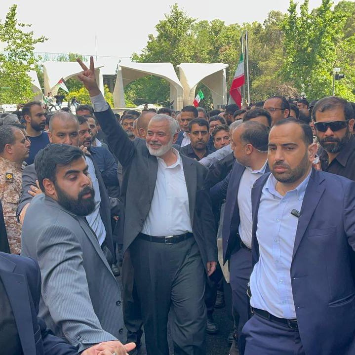 Hamas leader, Ismail Haniyeh, is all smiles today at Ebrahim Raisi’s funeral in Tehran.