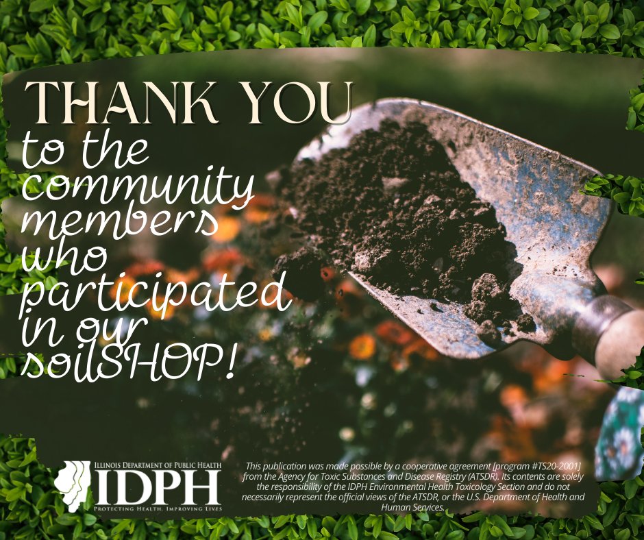 Thank you to @ILEPA & the Enos Park Neighborhood Gardens for co-hosting a soilSHOP with us earlier this month in Springfield! 🌱 We screened 18 soil samples and offered educational resources to the community. 📨 Contact PDH.Tox@illinois.gov to arrange a private soil screening.