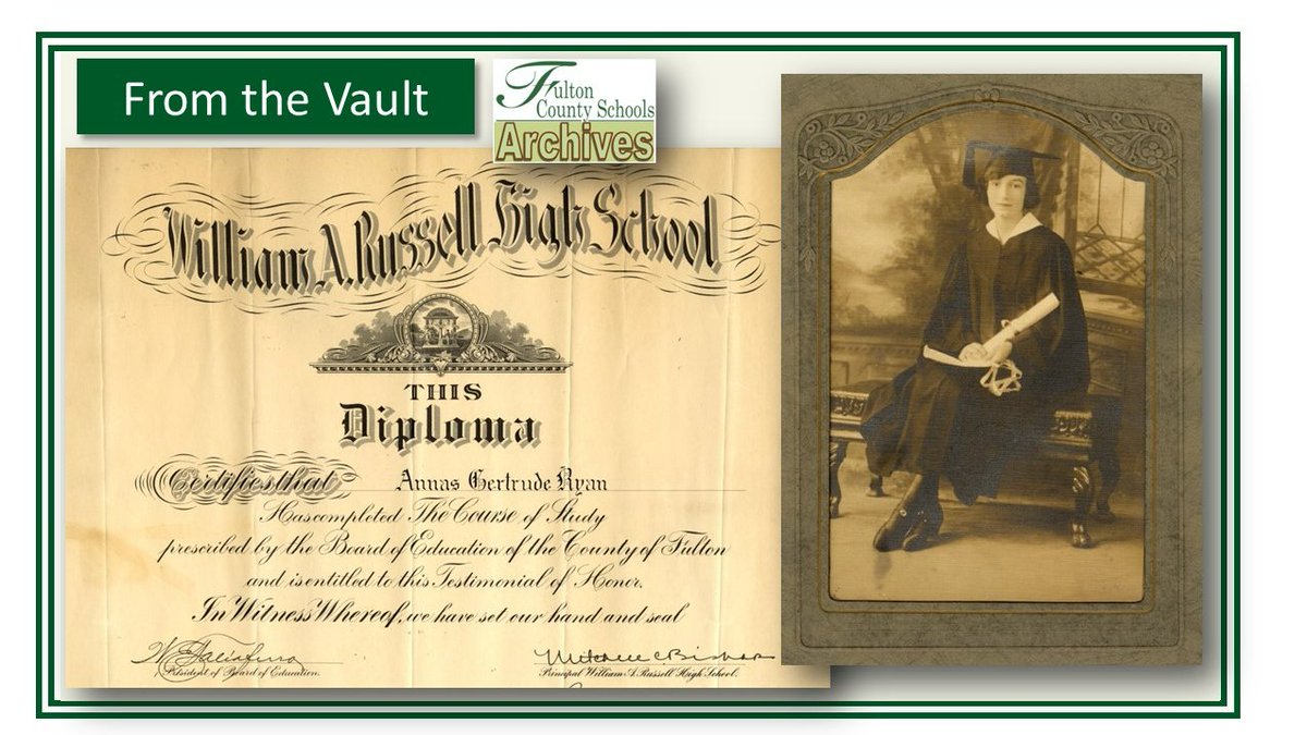 Congratulations, Graduates of 2024! Blaze your own path! featured today: Gertrude Ryan, Russell Hi Class of 1928. See her valedictorian speech and more at fcsarchives.omeka.net/items/browse?c… @FultonCoSchools @FCSocialStudies @teachingmuseum @gahumanities @LOCTPSatWU @LiteracyFox84