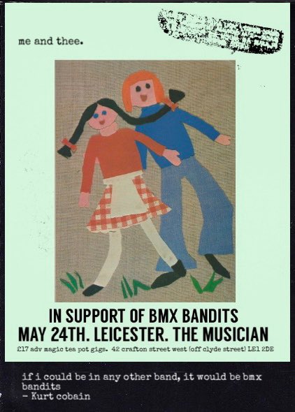 Excited to say we’re gonna be opening for one of our favourite groups, Scottish pop legends, BMX Bandits This Friday at The Musician in Leicester seetickets.com/event/bmx-band… If you haven’t heard their new album ‘Dreamers on the Run’ already go do yourself a favour x