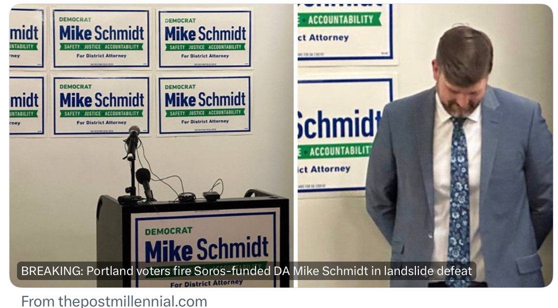 Portland voters fire Soros-funded DA Mike Schmidt in landslide defeat

Schmidt is the latest progressive DA to be ousted in the US.

thepostmillennial.com/breaking-portl…