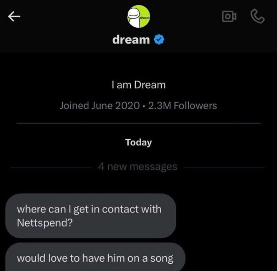 Dream from Minecraft is allegedly attempting to collab with Nettspend on a song