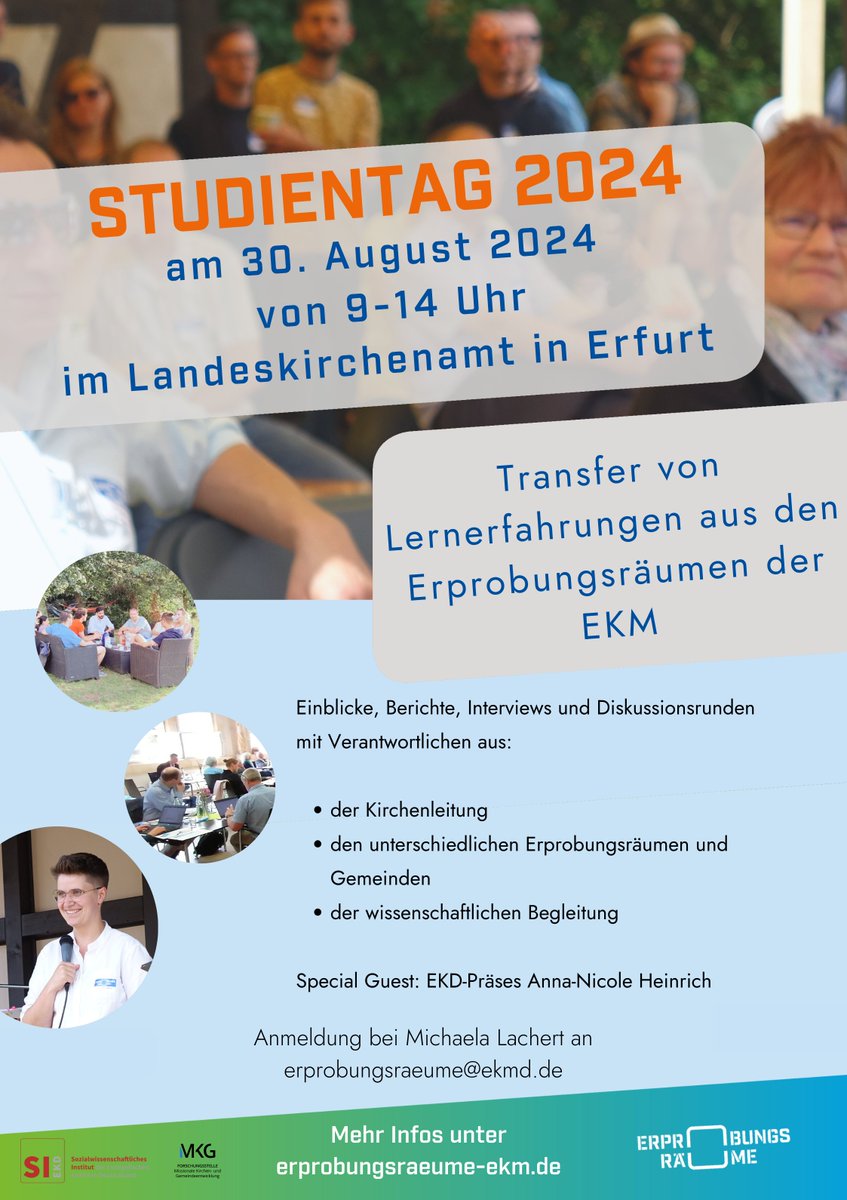 Gerne unterstützen wir den #Studientag der Evangelische Kirche in Mitteldeutschland #EKM. Wer ist am 30. August in #Erfurt dabei?

Infos unter: erprobungsraeume-ekm.de