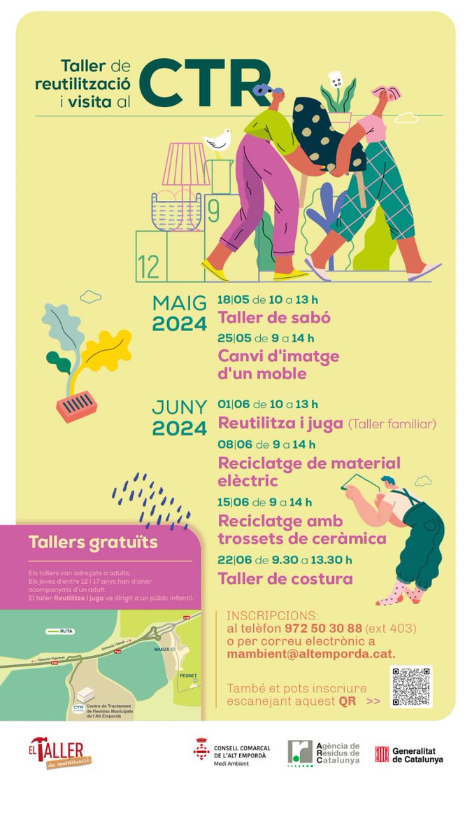 Nous tallers gratuïts de reutilització i visita al Centre de Tractament de Residus de l'Alt Empordà ♻️

👉 Diverses activitats durant els mesos de maig i juny  

Inscripcions aquí ✍️shorturl.at/ioqP1 #CCAltEmpordà