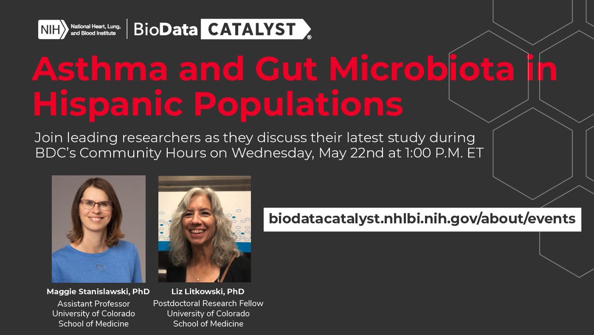 At the #BioDataCatalyst Community Hours on May 22, at 1PM ET hear about research on #Asthma in #Hispanic and #Latino populations. Not available? Register and receive the video and materials afterwards: bit.ly/4bMetIg