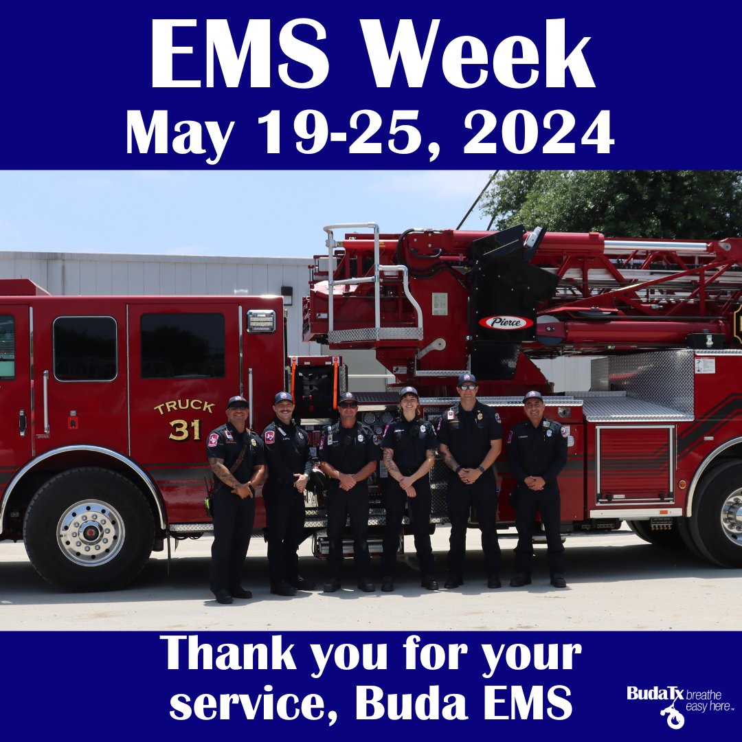 Happy #EMSWeek, this week we honor the dedicated professionals of the #BudaFireDepartment's EMS team.
From providing skilled care from their emergency vehicles to serving as educators and practicing community paramedicine, the EMS team plays a vital role in our community. #BudaTX