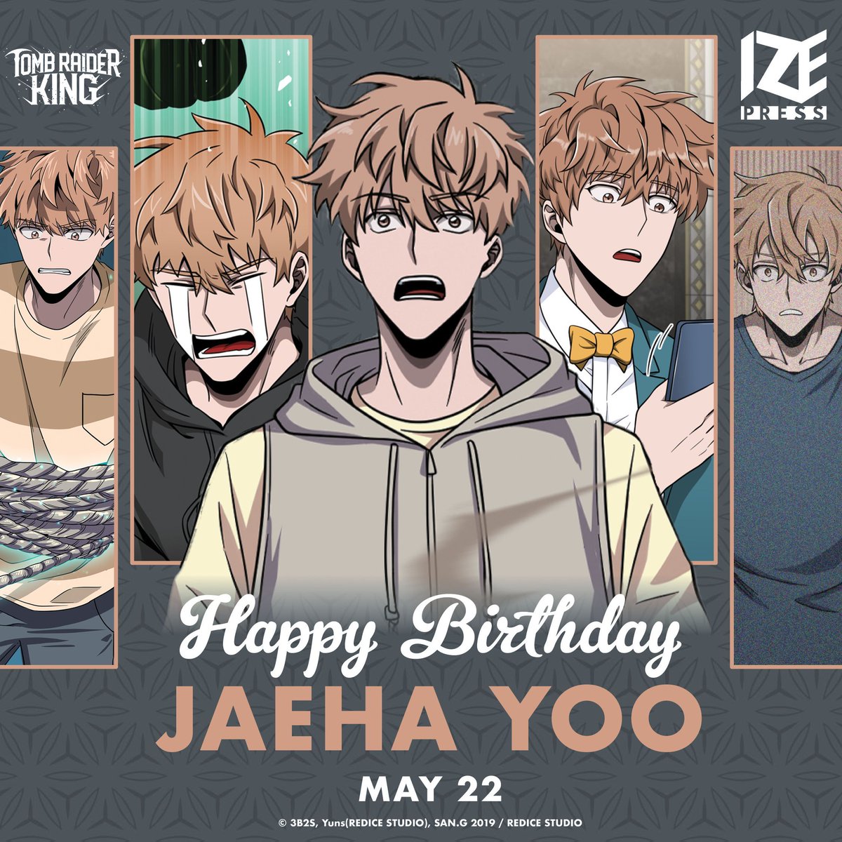 Happy birthday to the tenacious Relic Restorer, Jaeha Yoo! He's nicknamed the Swindler King, and Jooheon calls him Servant Number One 😅 Be sure to pick up Tomb Raider King today to celebrate with his special day!: buff.ly/3Qr3ATZ