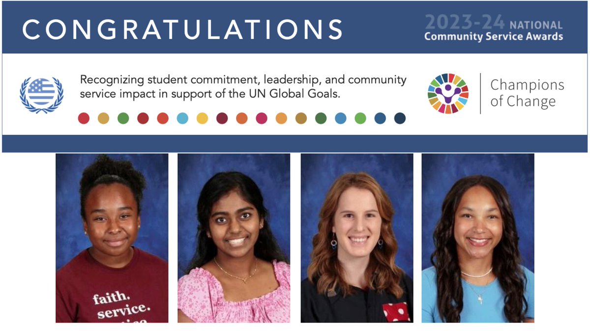 MercyHighMI's tweet photo. #MercyValues in action! We are delighted to announce Sage Johnson '24, Chandravadana Koneru '26, Ellery Long '24, Sophia Segars '26 are being recognized by the United Nations Association of the USA (UNA-USA) and InnerView in the 7th Annual Community Service Impact Awards. https://t.co/aWy8TiL1rW