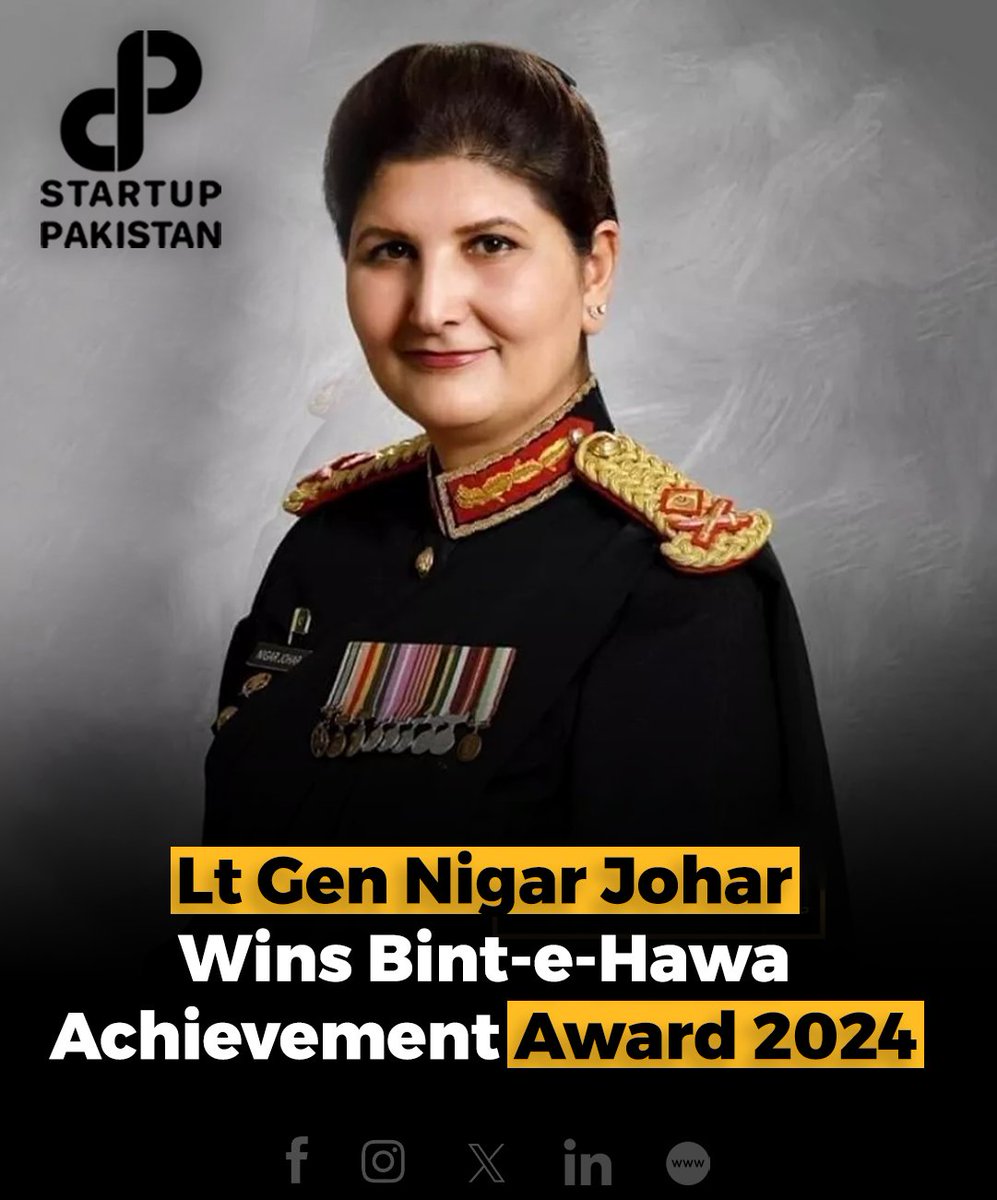 Lt. Gen. Nigar Johar received the 3rd Bint-e-Hawa Achievement Award 2024 at a ceremony organized by the Bint-e-Hawa Forum (BHF) to celebrate the achievements of exceptional women. #Pakistan #PakArmy #Achievementaward #Peshawar #Bintehawa