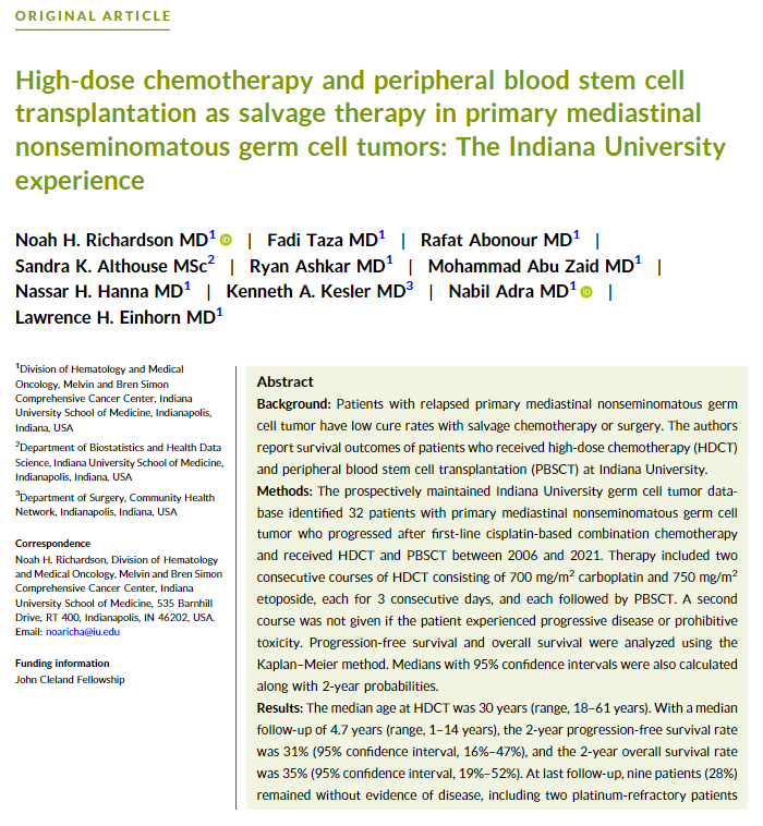 ACS Journal Cancer (@journalcancer) on Twitter photo New findings from <a href="/IUCancerCenter/">IU Simon Comprehensive Cancer Center</a> researchers indicate that salvage HDCT and PBSCT is an active combination in patients who have relapsed primary mediastinal nonseminomatous germ cell tumors with curative potential and prolonged survival.
acsjournals.onlinelibrary.wiley.com/doi/10.1002/cn…
<a href="/OncoAlert/">OncoAlert</a> New findings from <a href="/IUCancerCenter/">IU Simon Comprehensive Cancer Center</a> researchers indicate that salvage HDCT and PBSCT is an active combination in patients who have relapsed primary mediastinal nonseminomatous germ cell tumors with curative potential and prolonged survival.
acsjournals.onlinelibrary.wiley.com/doi/10.1002/cn…
<a href="/OncoAlert/">OncoAlert</a>