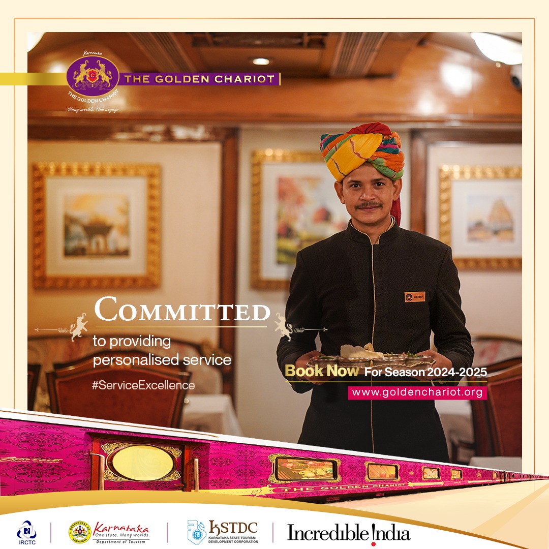 We strive to provide personalised service to each and every guest to ensure you feel valued on your journey aboard the #GoldenChariot. 

Click goldenchariot.org and experience #ServiceExcellence.

#TravelInStyle #LuxuryTrainTravel #LuxuryHospitality #IndiaTourism