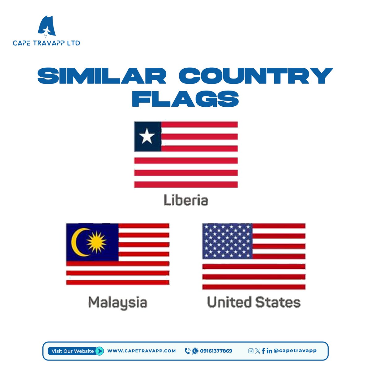 capetravapp's tweet image. Spotting similarities! Take a look at these intriguing pairs of similar country flags.🚩🇺🇸🇱🇷🇲🇾

#similarflags #explorekorea #koreatravels #seoul #capetravels #capetravapp #packages #travel #instatravel #holiday #holidayfun #vacation #trip #tourism #group #destinationearth