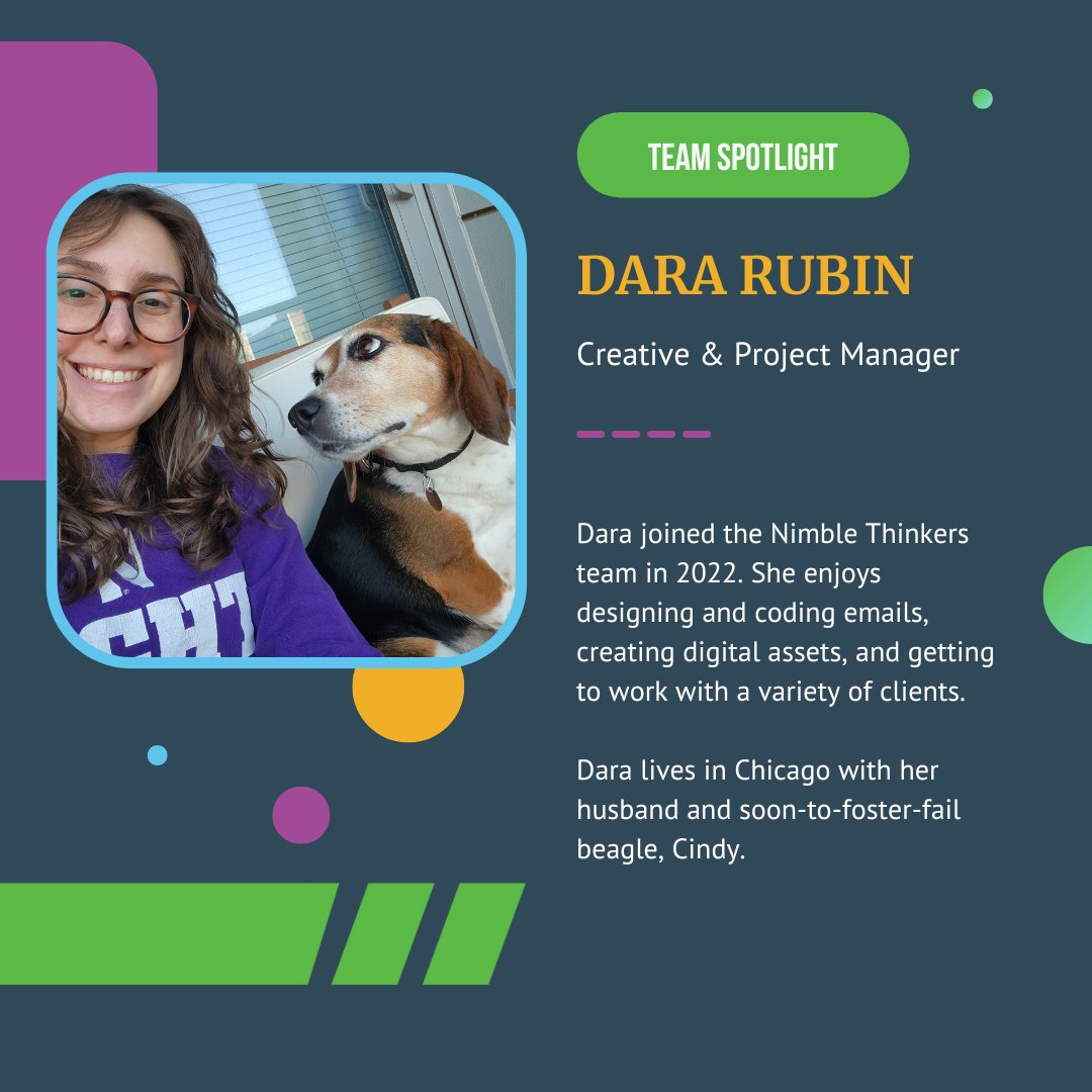 nimblethinkers's tweet photo. Meet Dara! She's currently out of office in Italy, but will talk your ear off about dogs, books and sports when she gets back. Stay tuned to meet the rest of the team in the following weeks! #StayNimble #ContentMarketing #NimbleThinkers https://t.co/rXM5nlzPA3