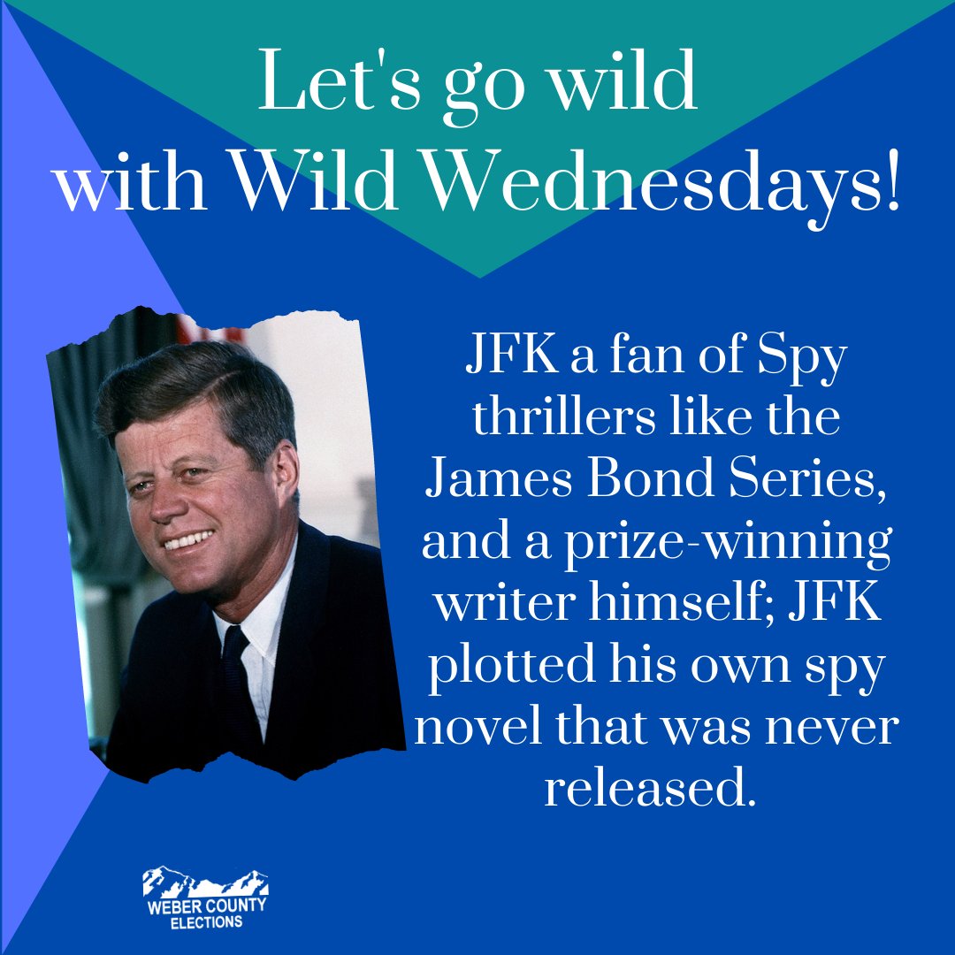 Welcome to #wildwednesday 
Did you know that John F. Kennedy was such a fan of the James Bond book series that he wrote his own spy novel, that was never published. 
#weirdhistory #weberelections #jfk #jamesbond #trivia #quiz #webercounty #americanhistory #spynovels #thriller