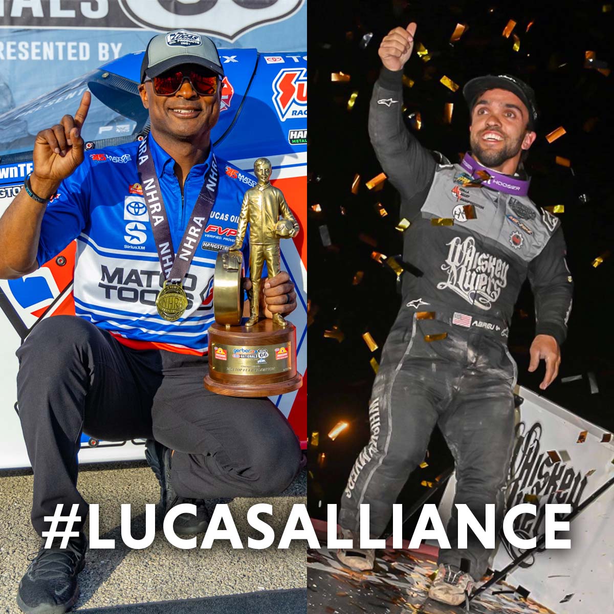 🔥 As May heats up, so does our #WinningWednesday! 🏆 Congratulations to @AntronBrown for clinching a sentimental @NHRA #TopFuel win at @Route66Raceway! 💪 Also in the spotlight is @Rico_Abreu with a @HighLimitRacing series win! 💨 Keep the momentum going, #LucasAlliance!