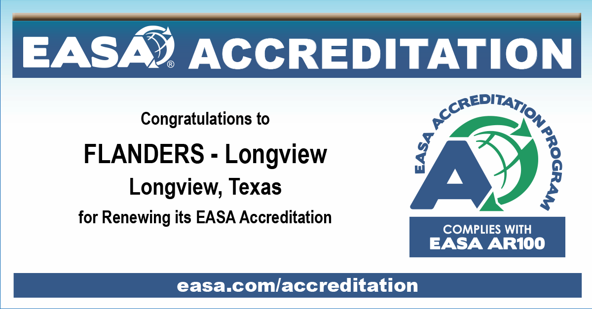 Congratulations to @FLANDERSInc for renewing its @easahq Accreditation! @easahq Accreditation showcases this company's commitment to excellence and best practices. Learn more at easa.com/accreditation. #Electromechanical #EASA #Accreditation #ElectricMotors #Maintenance #EASA