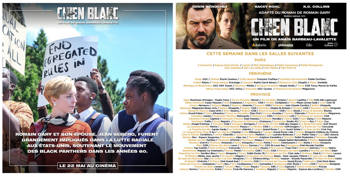 🎬 Aujourd'hui, sortie 🇫🇷 du film 𝘾𝙝𝙞𝙚𝙣 𝘽𝙡𝙖𝙣𝙘 d'Anaïs Barbeau-Lavalette

La réalisatrice québécoise signe un drame social et politique, adapté du roman de Romain Gary, #ChienBlanc, avec Denis Ménochet, Kacey Rohl et K.C. Collin.

#QuébecEnFrance I #FrQc