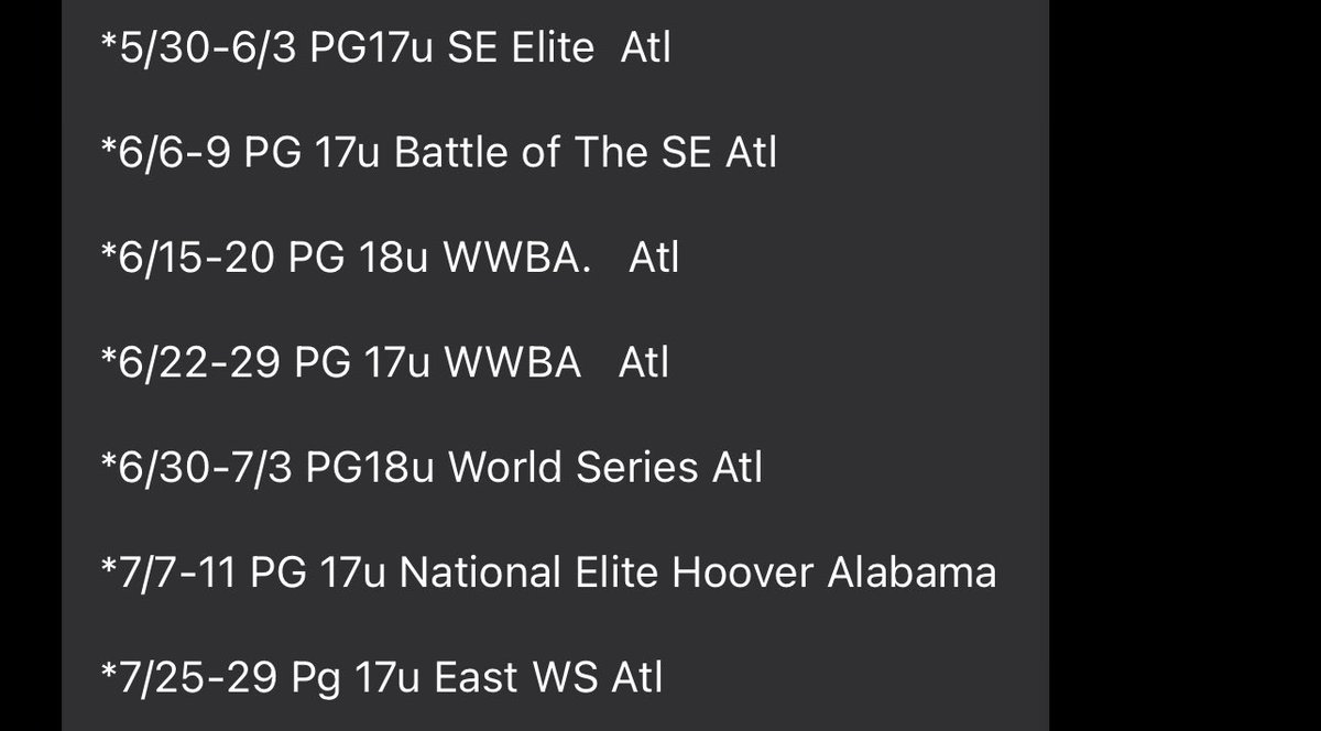 JuniorrHarris's tweet image. Here’s my schedule for the 24’ summer. Ready to play at my best abilities and excited to be facing great talent all summer.