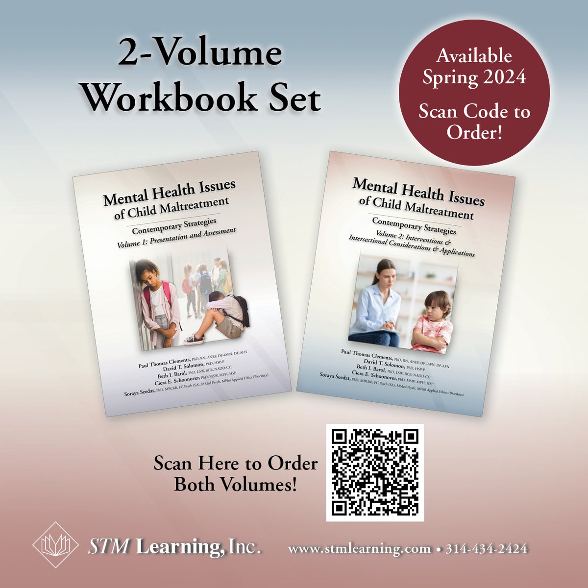 stmlearning's tweet image. LAST CHANCE TO PREORDER!! Scan the QR code below to preorder our latest title, &quot;Mental Health Issues of Child Maltreatment: Contemporary Strategies&quot; by May 31 to get 10% off this vital 2-volume set! Visit stmlearning.com to learn more!