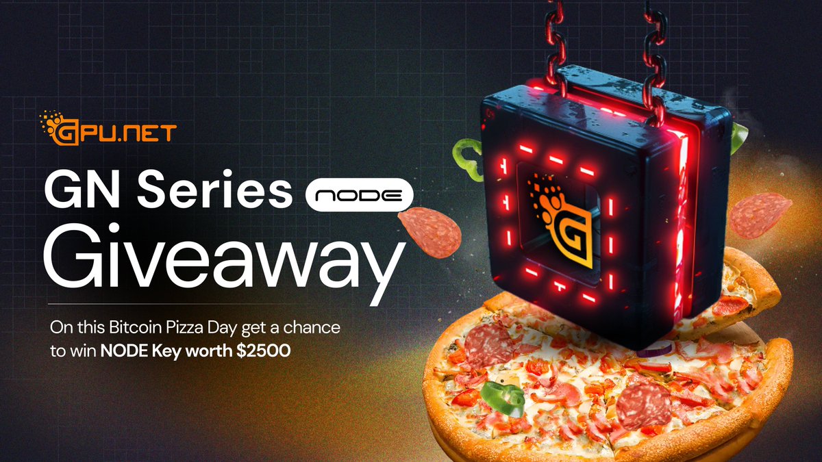 gpunet's tweet image. To celebrate Bitcoin Pizza Day for the first time we’re giving away 1 GN Series Node 🍕 

1 node worth 0.675 ETH ⚪️ 🔘 

How to win? 🧡 

🔸 Follow @gpunet 
🔸 Like + Retweet + Tag 3 frens
🔸 Comment your wallet address 👇