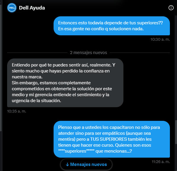 natofrances's tweet photo. #NoCompreDell #DontBuyDell Lo único que rescato es a los empleados, en este caso Tamara, que algo de empatía tiene, aunque sea mentira. NO ASÍ LOS SUPERIORES DE @Dell que en todo momento me mintieron, me basurearon y hasta me trataron de mentirosa y ladrona. @MichaelDell https://t.co/gtyH6810lP