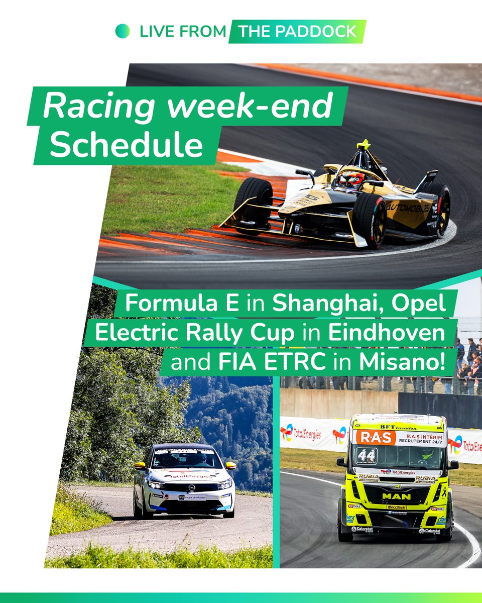 ✳️ Live From The Paddock! Lots of racing action this weekend! Will you watch #FormulaE in Shanghai 🇨🇳, Opel Electric Rally Cup in Eindhoven 🇳🇱 or FIA ETRC in Misano 🇮🇹? ✨ #SustainableMotorsport #Electric #Biofuel #ExcelliumRacing100 @DS_Performance