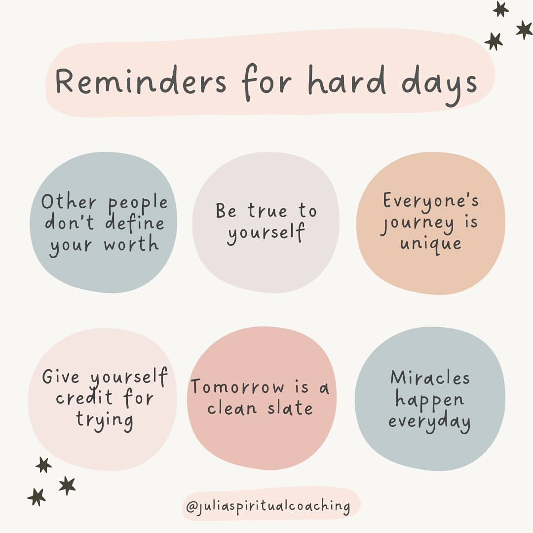 Some great reminders for those tough days. ✨ Photo cred: @juliaspiritualcoaching #MentalHealth #SelfLove #SimpleReminders