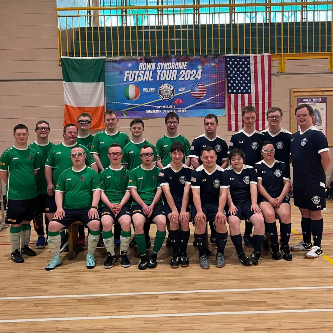 A team of futsal players with Down syndrome have travelled to Ireland from the US this week to kick off a week-long tour with the Irish squad. Match day is this Friday 24th May, with kick off at 9:30am, at Aras Preston Sport Centre, Gormanston Park in Meath.