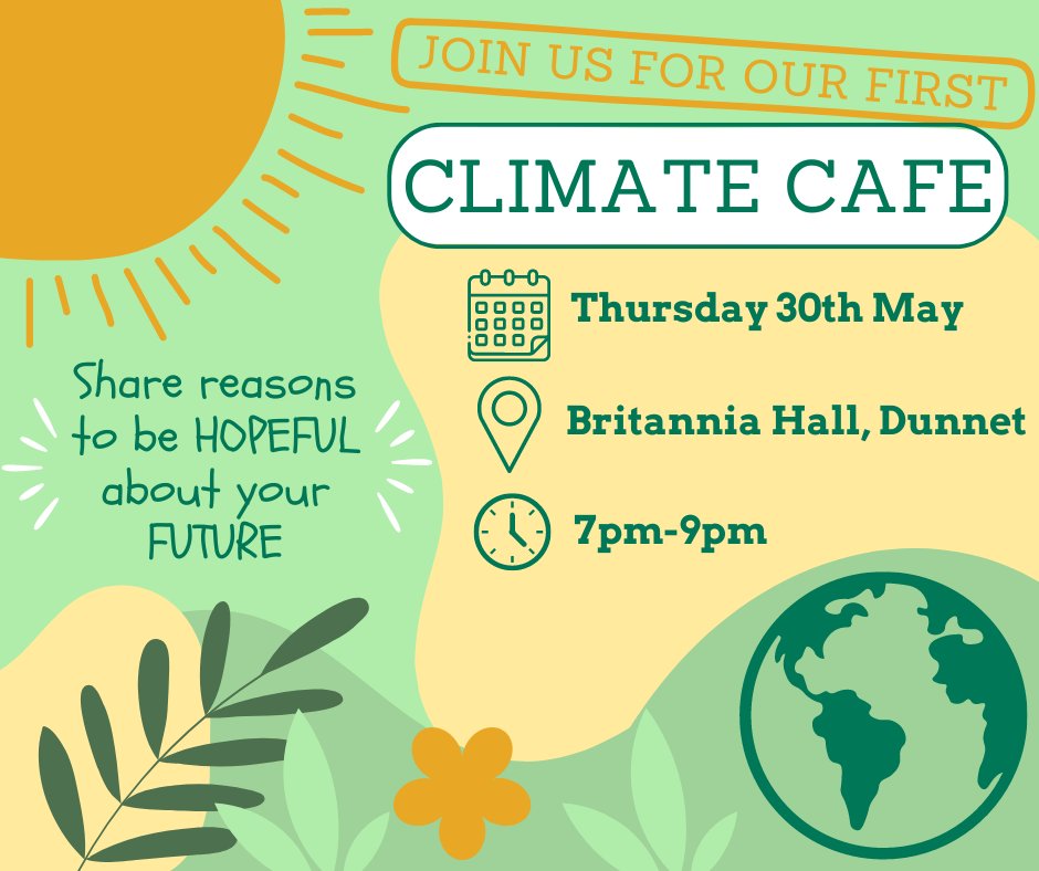 📣Dunnet is hosting it's first Climate Cafe! Luci, our DO, will be joining the conversation & hosting a screening of Climate Action Highlands & Islands! 🎬 Take the chance to connect with your community, share reasons to be hopeful, & form new collaborations. ✨