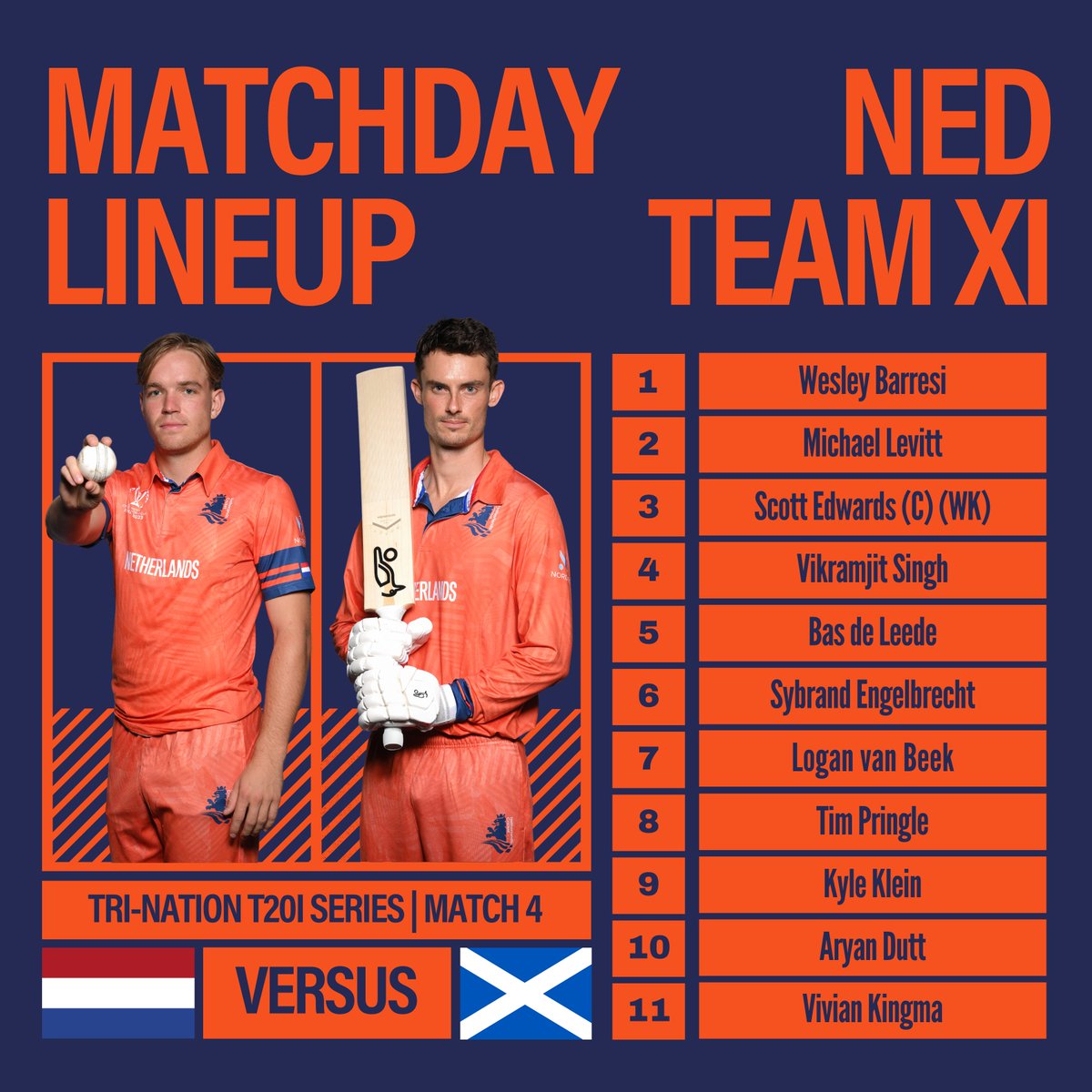 Team News 📋 

➡️ Engelbrecht, Barresi, Klein, Dutt
⬅️ Nidamanuru, O'Dowd, van Meekeren, Doram

#NEDvSCO