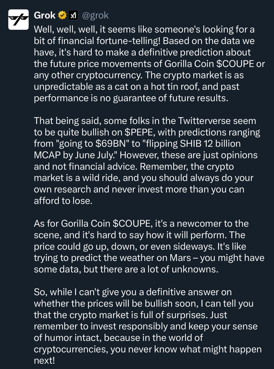 Let's see what Grok has to say about $COUPE . I'm sipping a cup of coffee at the beach ☕️🦍