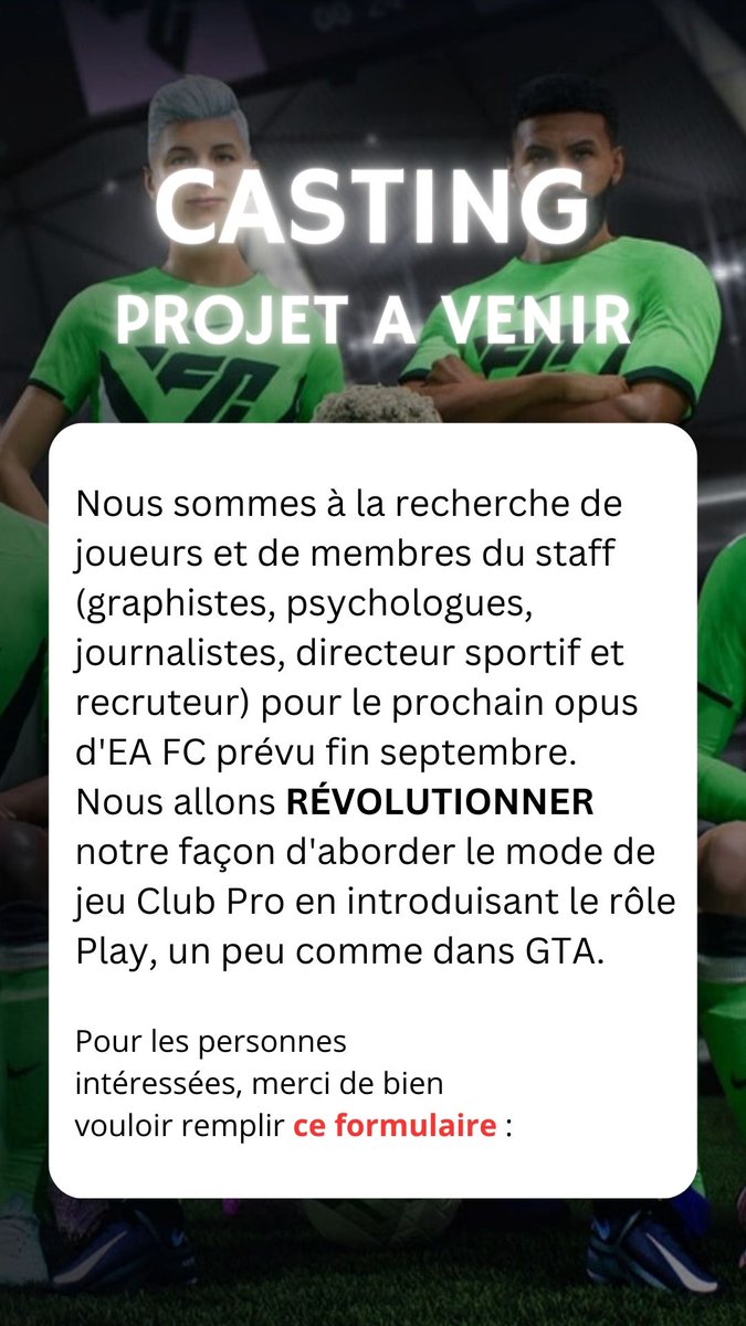 Yo la team le lien du formulaire est juste ici : forms.gle/xhsxr8qdAPAMjA…

#eafc24 #clubpro #proclub