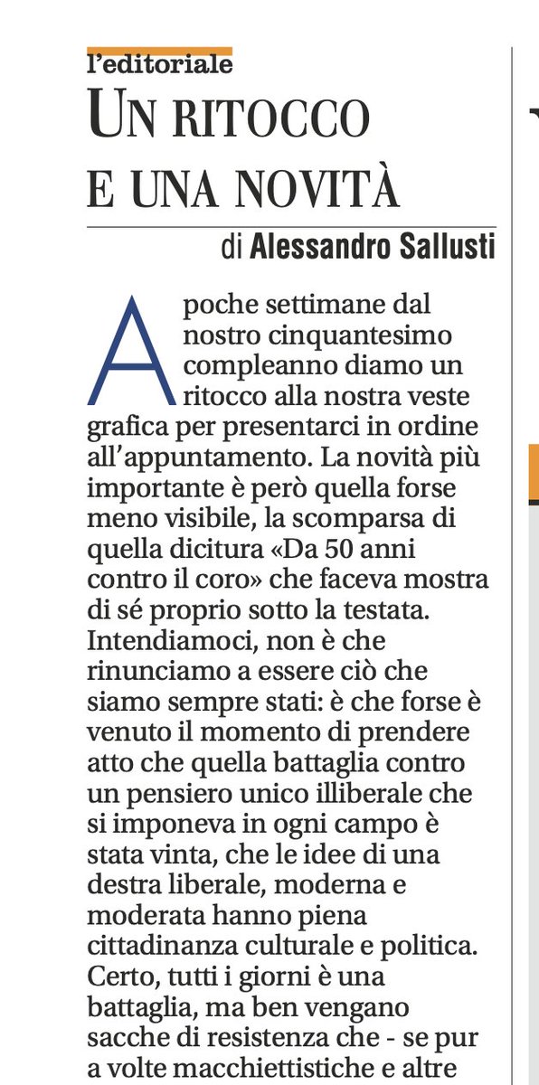 Sono ufficialmente finite la presunta egemonia culturale della sinistra e la persecuzione catacombale del pensiero di destra, infine sancito prevalente e 'coro'. ilgiornale.it/news/interni/r…