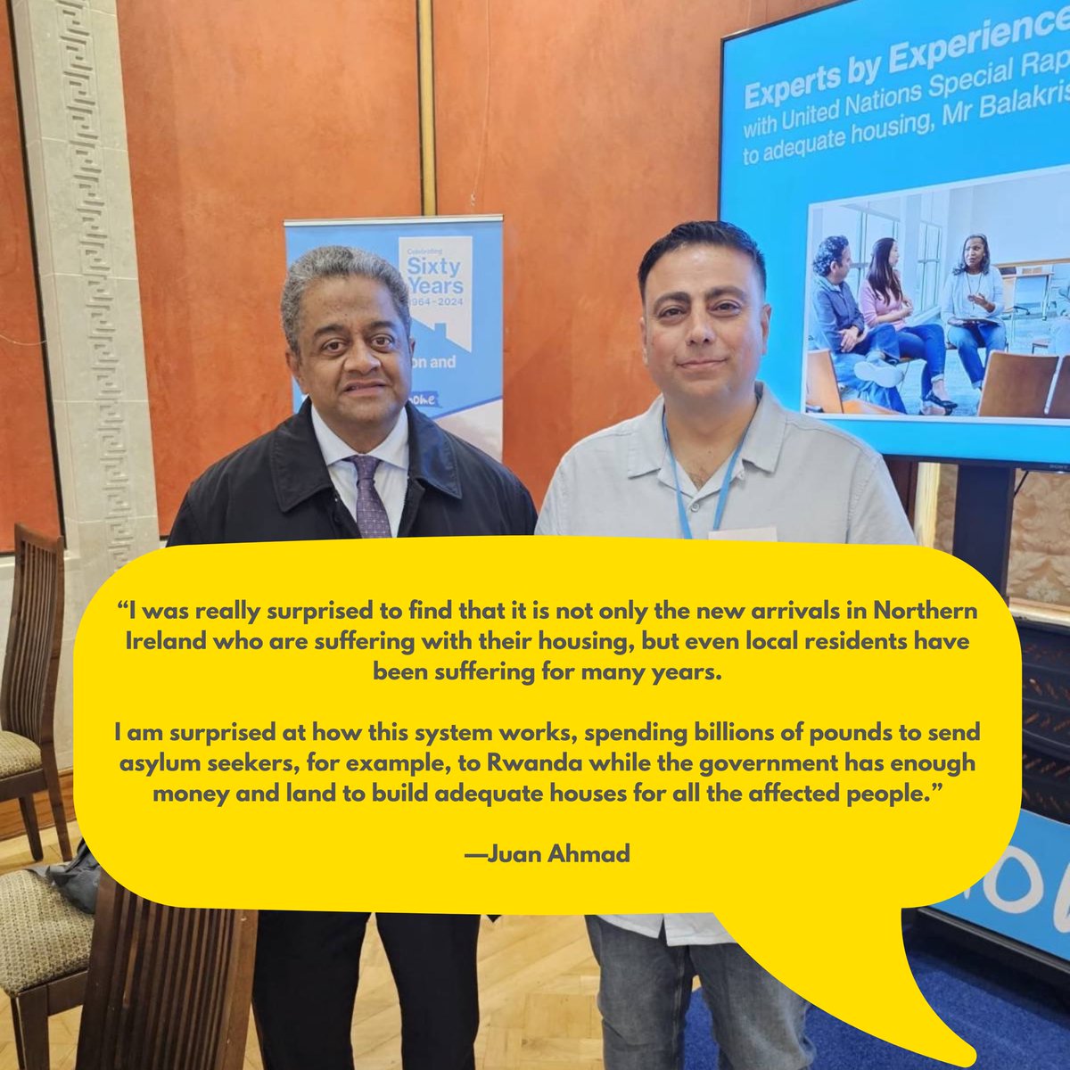 Last week, Juan spoke to the UN Special Rapporteur for @adequatehousing about the issues he and his family experienced in the NI housing system, as well as the issues he has heard as an interpreter at our housing clinics. Read our briefing here 👉 nlb.ie/blog/2024-05-u…