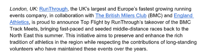 Interesting to hear RunThrough is taking over BMC races at Jarrow and Gateshead.