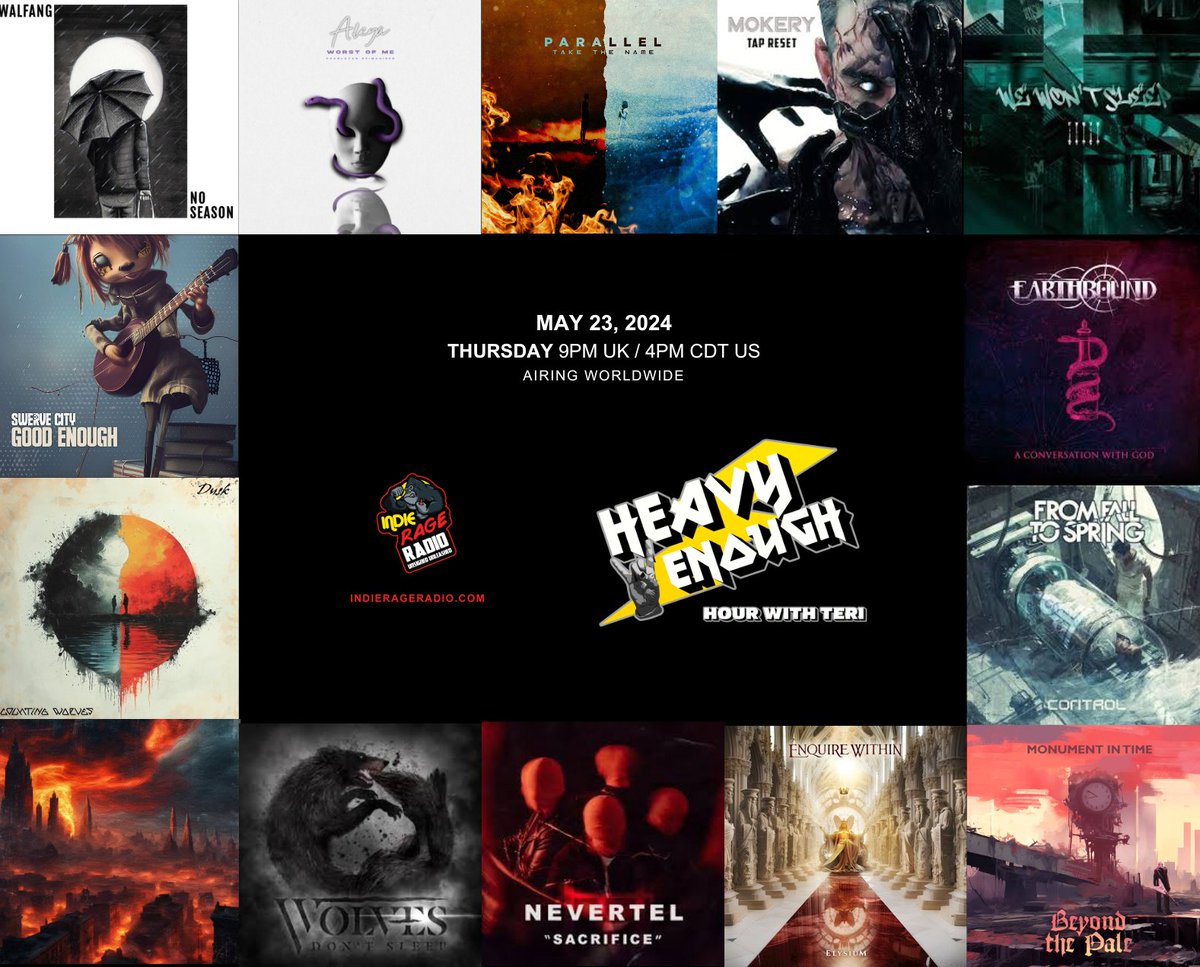 HeavyEnough Hour with Teri (@musicmatterstee) on Twitter photo Thursday 9pmUK 22hCEST 3pmCDT(US)
Tune in <a href="/IndieRageRadio/">Indie Rage Radio</a> #HeavyEnough
๐ indierageradio.com
Listen to the new bangers from-
#Walfang <a href="/aleyauk/">๐ฃ Aleya ๐ฃ</a> <a href="/TakeTheNamePA/">Take The Name</a> #MOKERY <a href="/PolarUK/">POLAR</a> <a href="/SwerveCityNZ/">Swerve City</a> <a href="/COUNTING_WOLVES/">COUNTING WOLVES</a> +more
Info: facebook.com/HeavyEnoughHouโฆ #NewMusicAlert Thursday 9pmUK 22hCEST 3pmCDT(US)
Tune in <a href="/IndieRageRadio/">Indie Rage Radio</a> #HeavyEnough
๐ indierageradio.com
Listen to the new bangers from-
#Walfang <a href="/aleyauk/">๐ฃ Aleya ๐ฃ</a> <a href="/TakeTheNamePA/">Take The Name</a> #MOKERY <a href="/PolarUK/">POLAR</a> <a href="/SwerveCityNZ/">Swerve City</a> <a href="/COUNTING_WOLVES/">COUNTING WOLVES</a> +more
Info: facebook.com/HeavyEnoughHouโฆ #NewMusicAlert