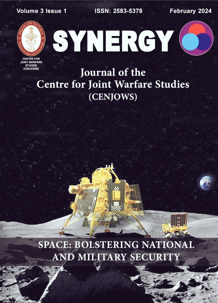 Lt Gen JP Mathew #CISC & Chairman CENJOWS released the 'SYNERGY' Journal 2024. The Journal is dedicated to India's National & Military Security in Space. It carries comprehensive articles on capability development, opportunities & challenges towards achieving #Jointness in the