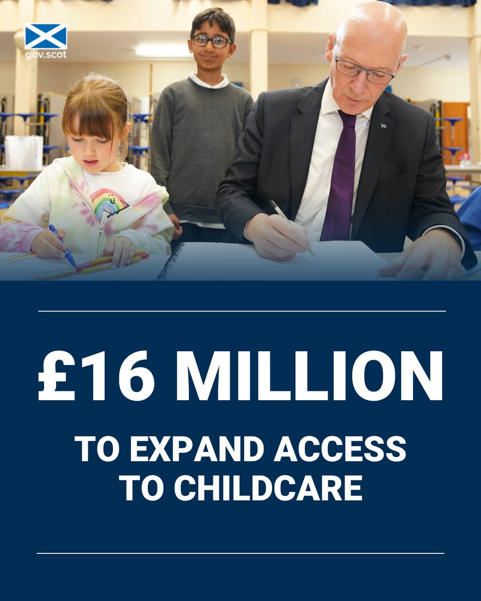First Minister @JohnSwinney has announced £16 million to expand access to childcare, to help deliver his vision of a Scotland that is free from child poverty. Addressing @ScotParl, he said eradicating child poverty would be his government’s single most important objective.