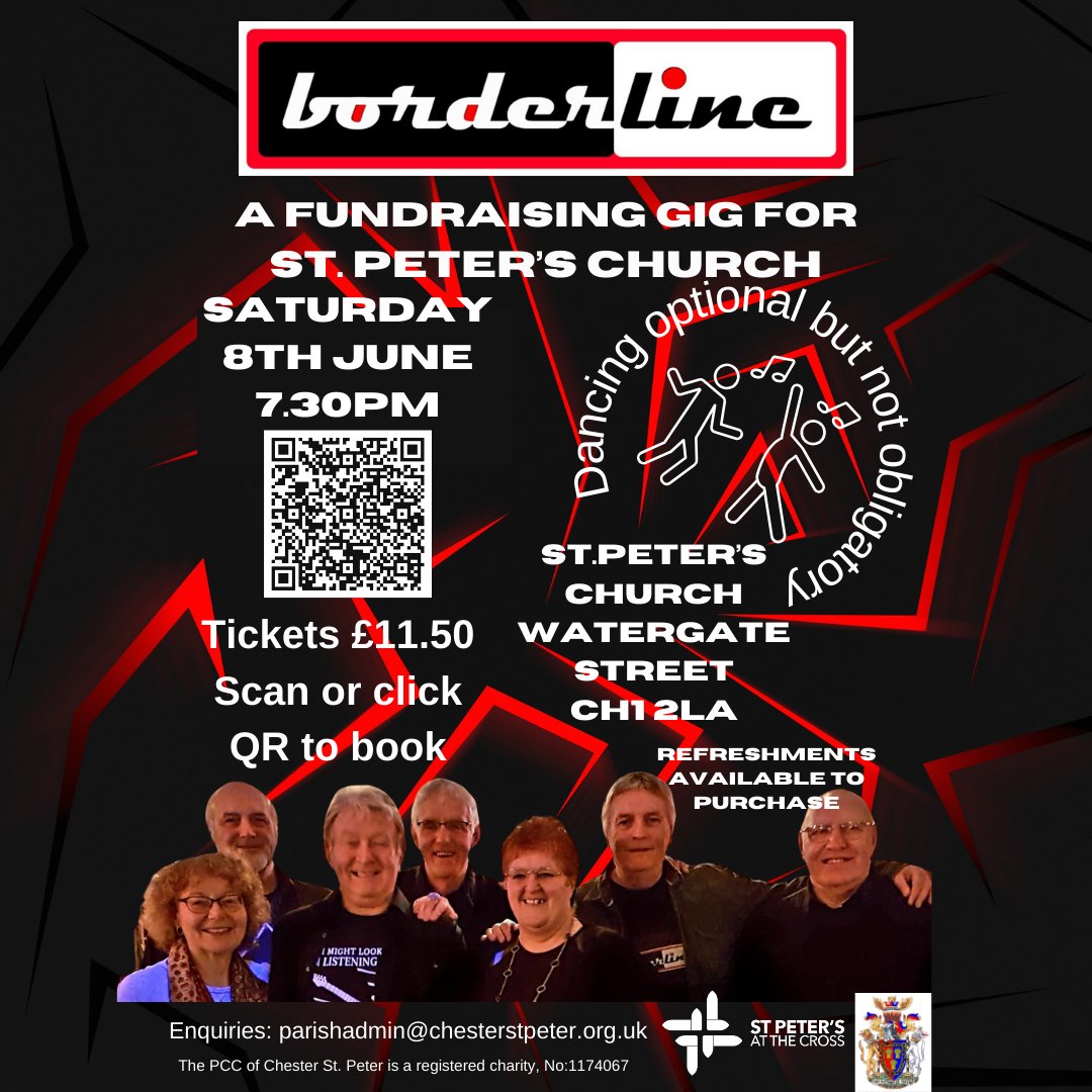 Borderline are back! We are excited to have the band performing at St. Peter's again.  Book your tickets Now! eventbrite.co.uk/e/borderline-g… #livemusicchester #chesterevents