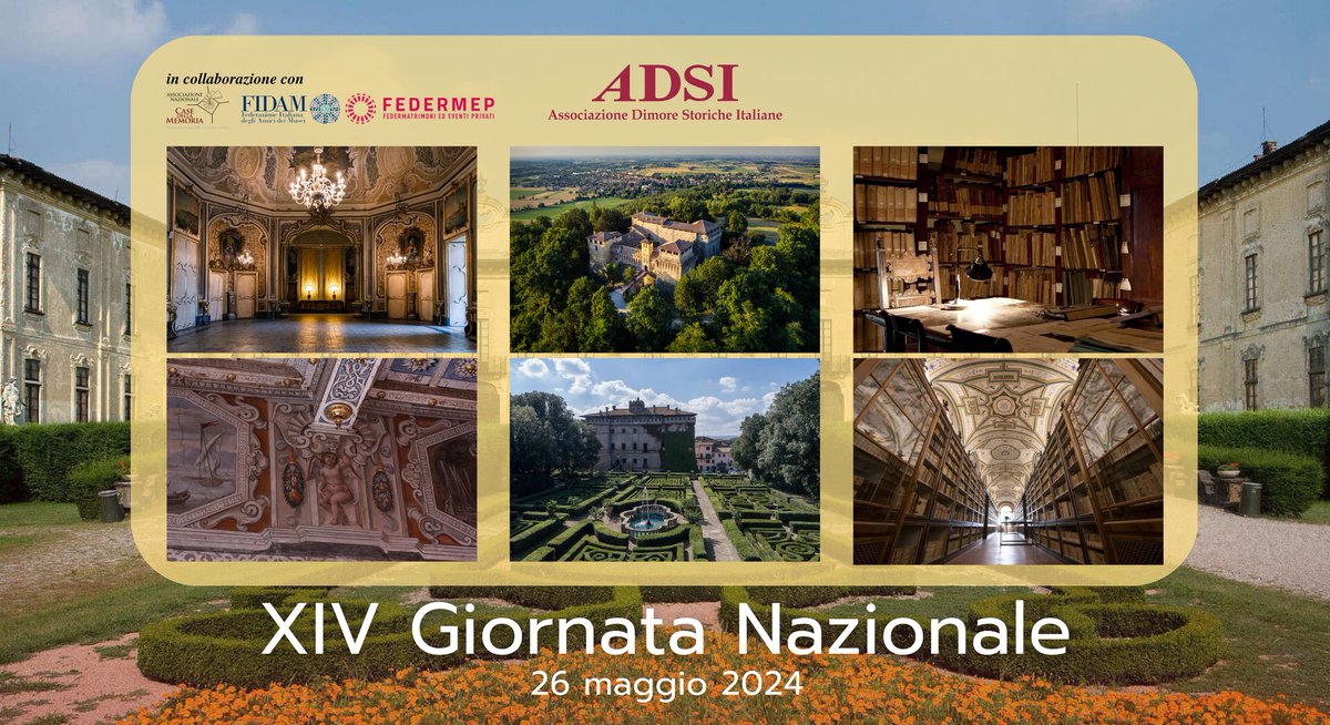 Il 26 maggio torna l’appuntamento con la Giornata Nazionale delle Dimore Storiche Italiane con l'apertura gratuita di castelli, ville e giardini: ✅Palazzo Tarasconi- #Parma ✅Villa Paveri Fontana-Parma ✅Castello Scipione-#Salsomaggiore associazionedimorestoricheitaliane.it