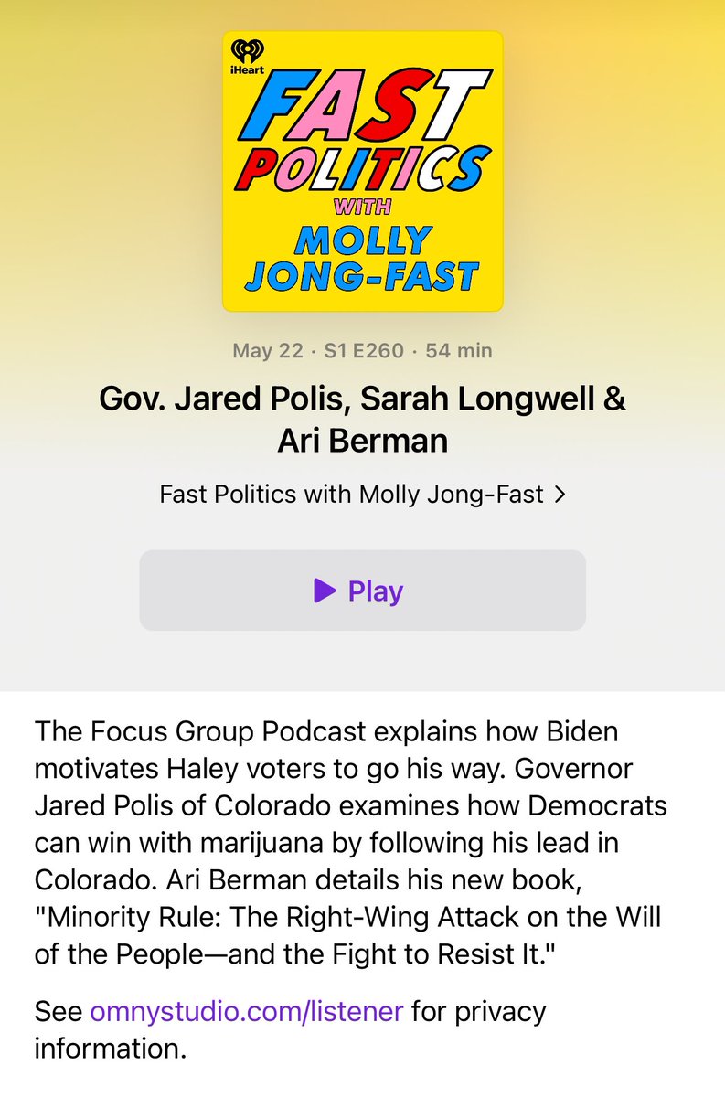One of the most interesting and important episode of @FastPoliticsPod with @jaredpolis & @SarahLongwell25 & @AriBerman podcasts.apple.com/us/podcast/fas…