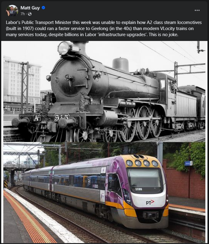 literar63's tweet photo. Let's check out the claim that trains to Geelong in 1940 could run faster than trains today (🧵thread)... https://t.co/G6WsD8kZJO